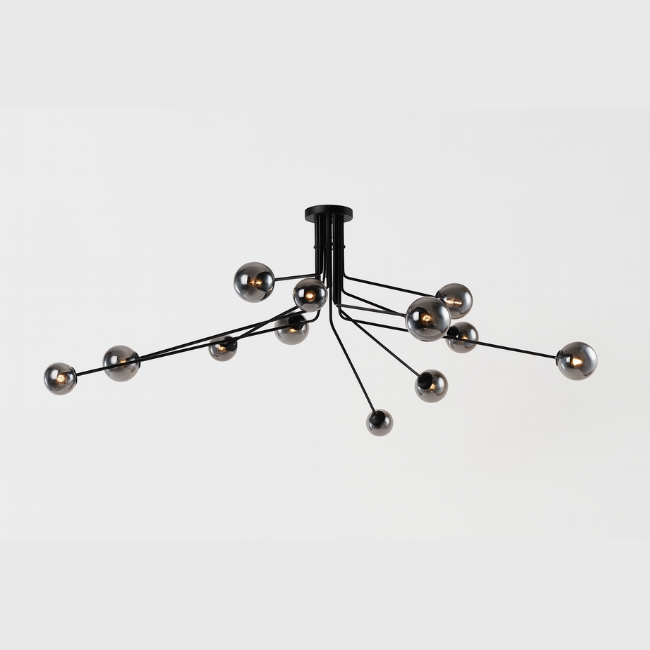 Metal Chandelier with Smokey Colour Glass