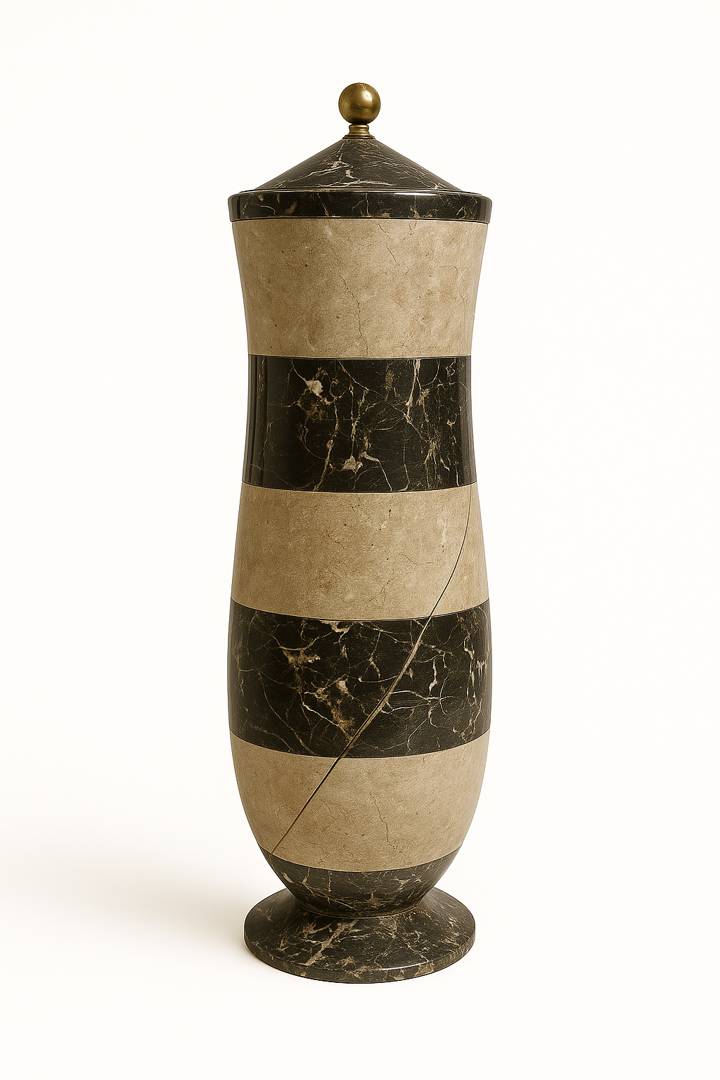 Stone Beige and Gold Vase with Lid