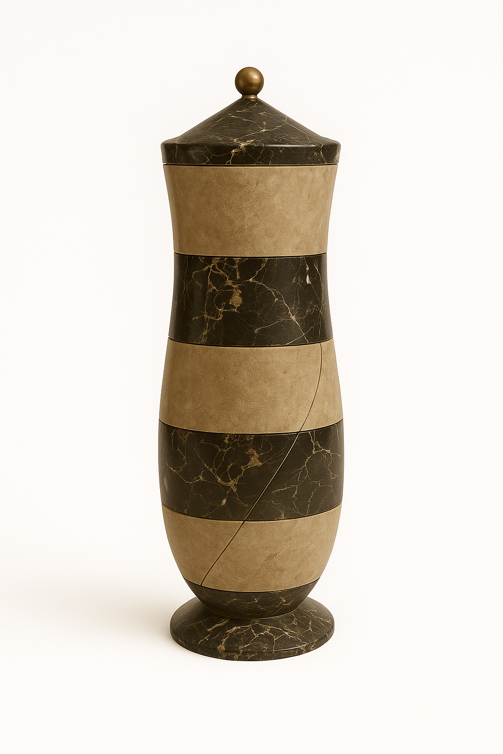 Stone Beige and Gold Vase with Lid