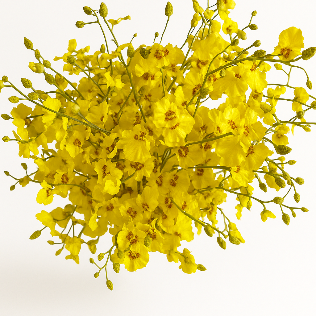 Golden Orchids in Glass Vase