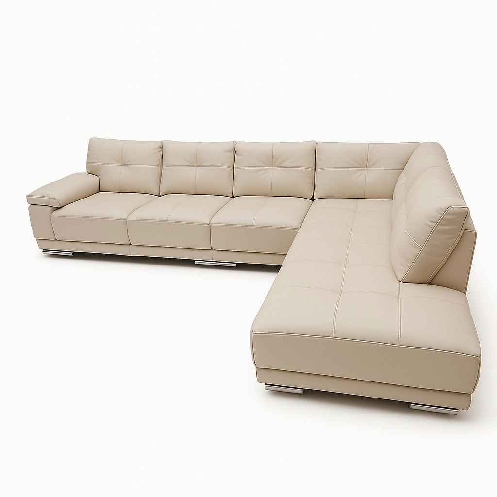 Livorno Cream Full Leather Corner Couch