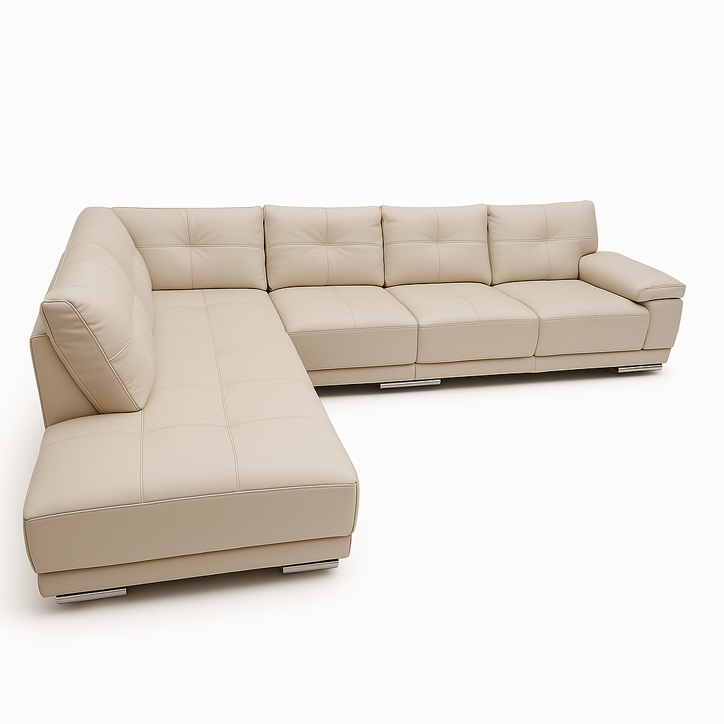 Livorno Cream Full Leather Corner Couch