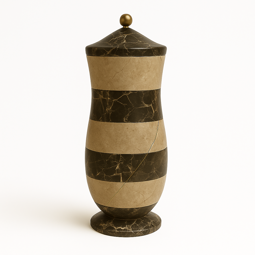 Stone Beige and Gold Vase with Lid