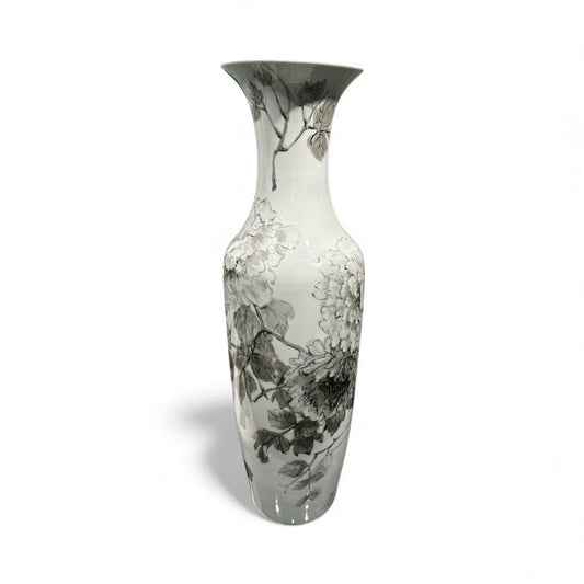 Artisan Black White Flowers Vase