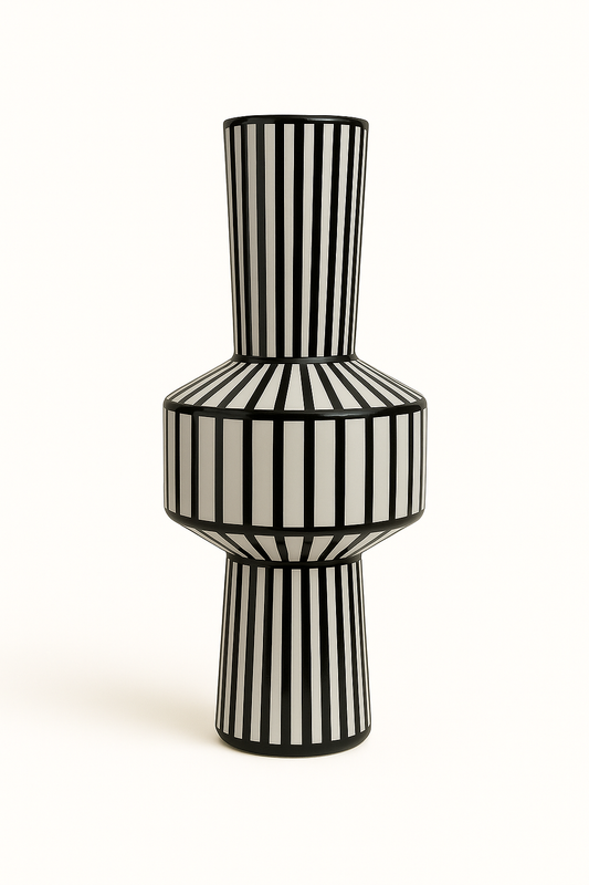 Frosted Glass Vase with Black Linework