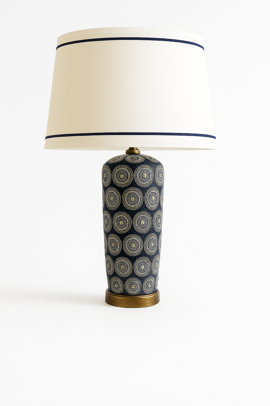 Ceramic Navy Bronze & White Lamp