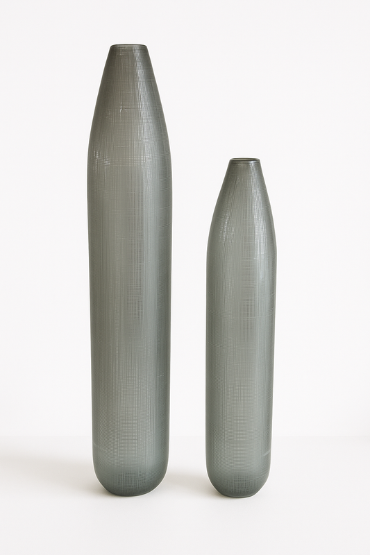 Frosted Gray Bottle Vases - Set of 2