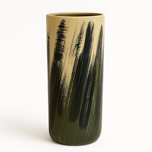 Brushed Lines Black and Beige Vase