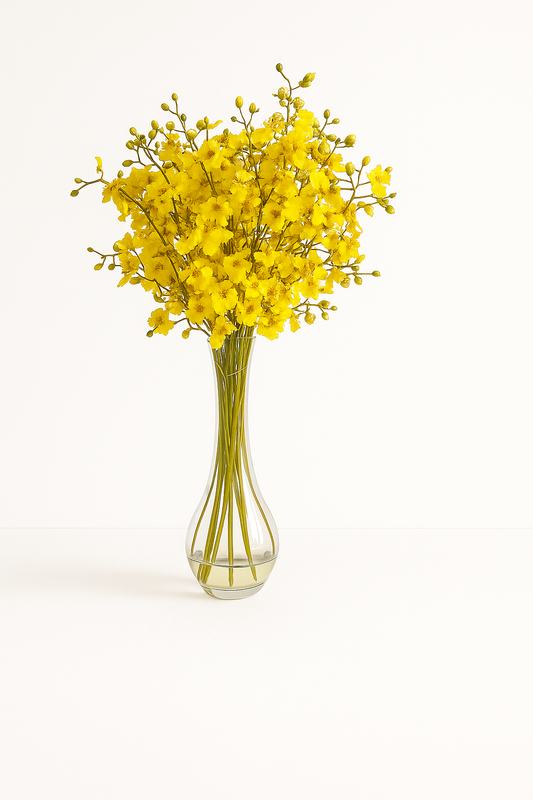 Golden Orchids in Glass Vase