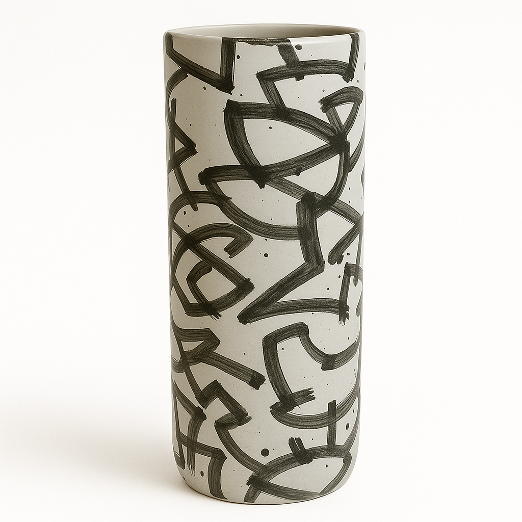 White with Abstract Graphite Lined Vase