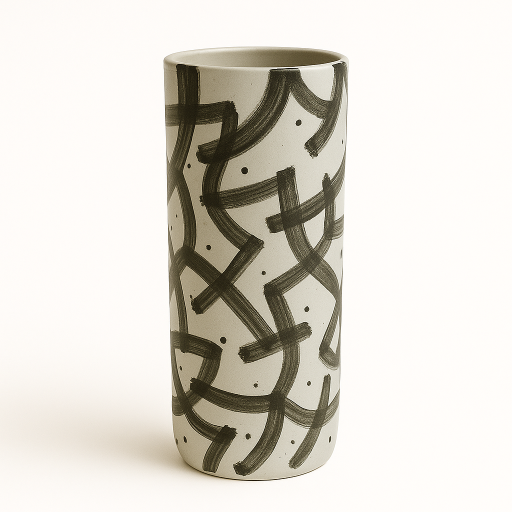 White with Abstract Graphite Lined Vase