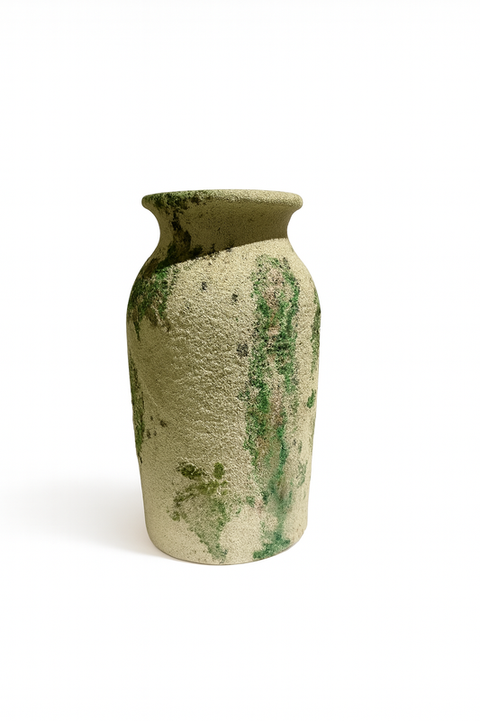 Rustic Beige & Green Ceramic Pot