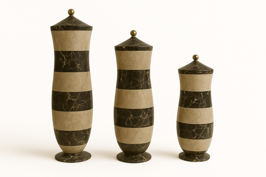Stone Beige and Gold Vase with Lid