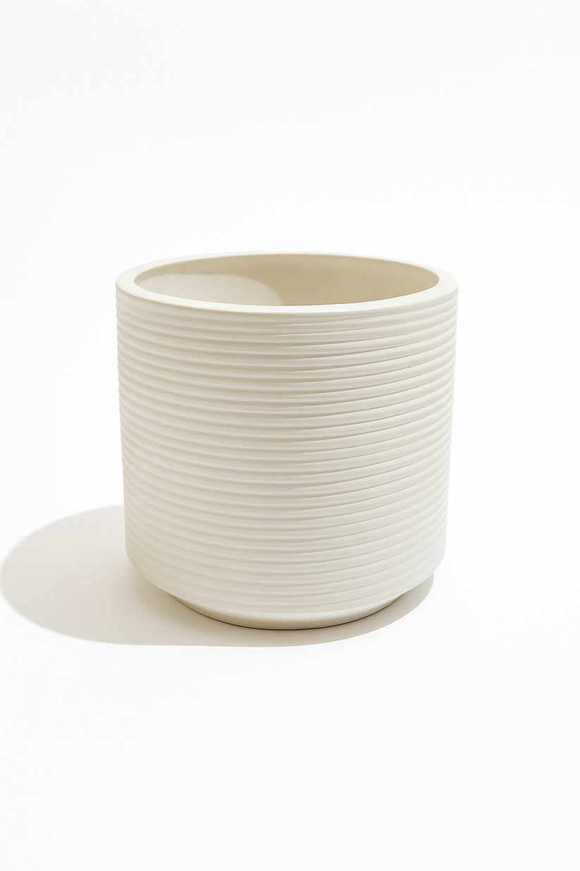 White Ribbed Pot – Design Luxe Interiors