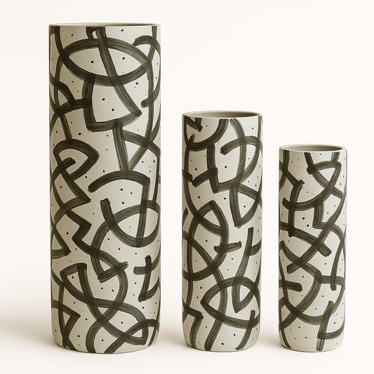 White with Abstract Graphite Lined Vase